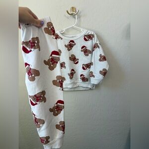 Kids White Teddy Bear Holiday Pajama Set with Red Accents - Cozy Matching Set